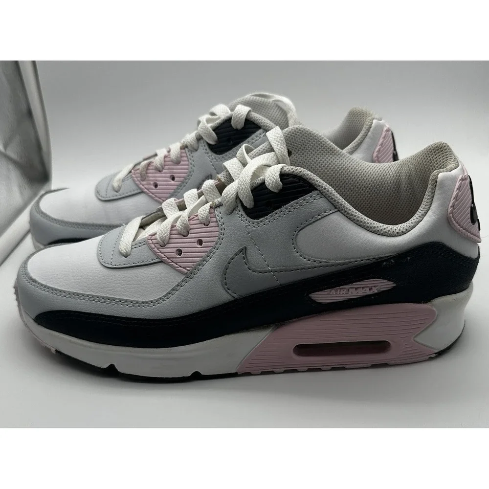 Nike Air Max 90 Shoes Girls Size 7Y White Pink Navy Sneakers HF6358-104